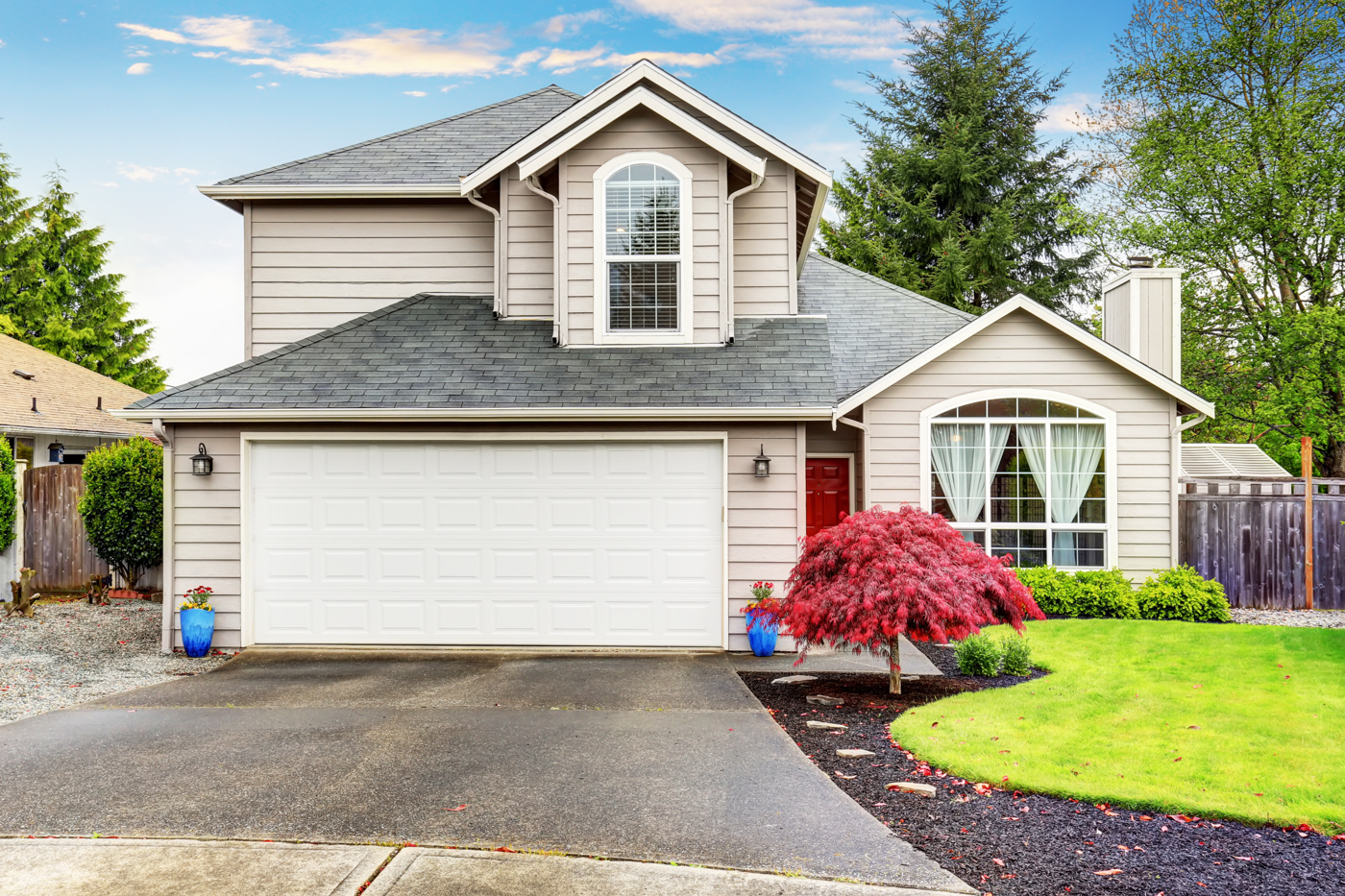 White residential garage door on Canadian suburban home