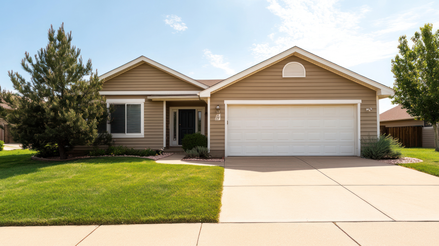 Traditional residential garage doors on Canadian home exterior