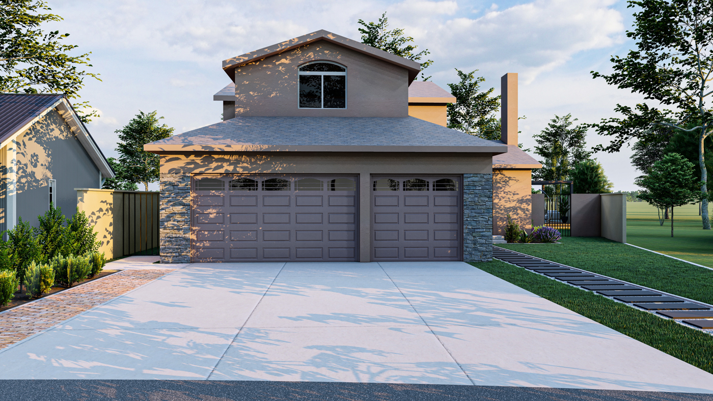 White residential overhead garage door installation