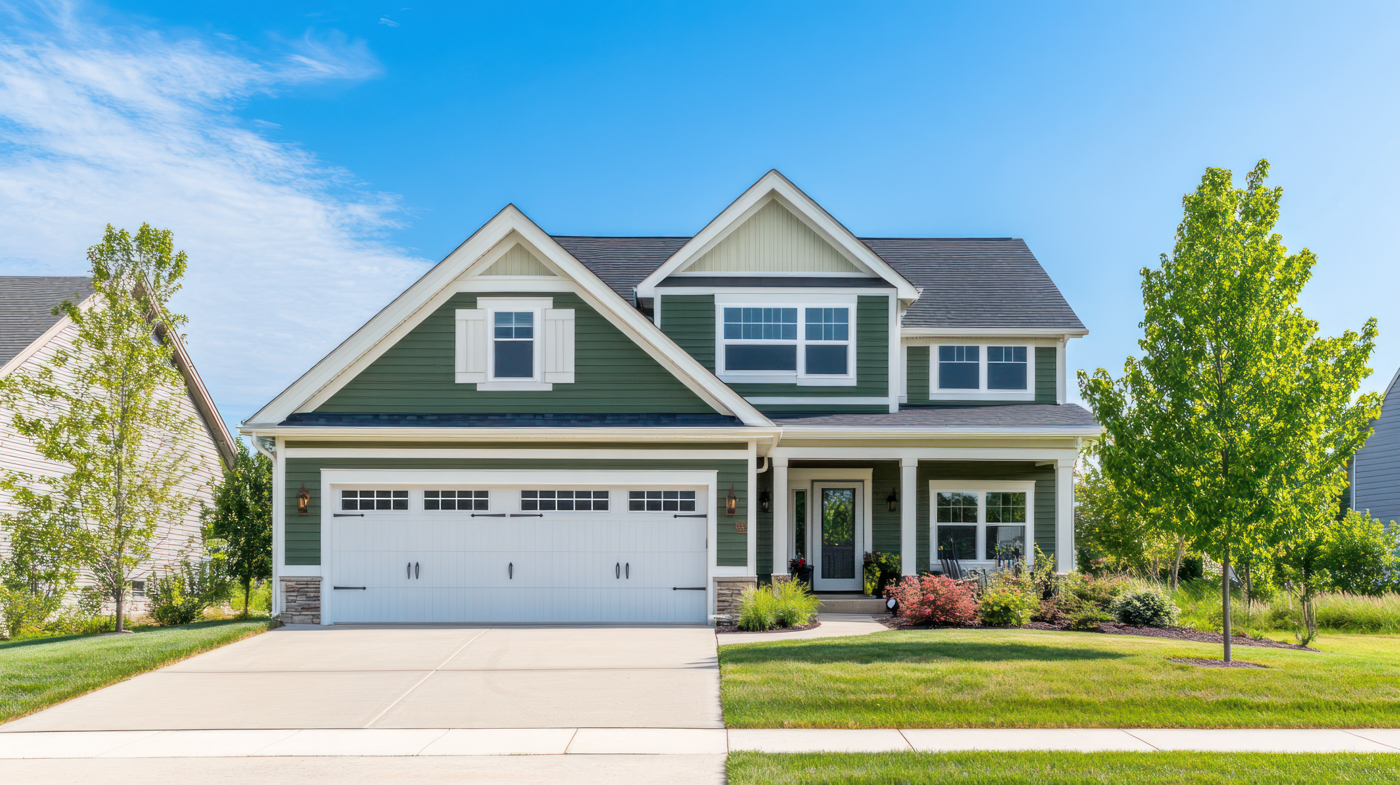 Closed residential overhead door on suburban Canadian home
