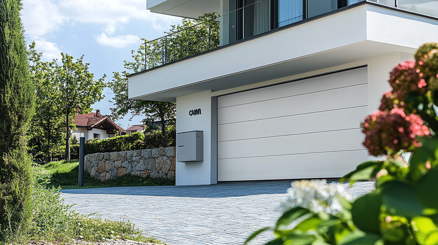 Modern residential garage door closed
