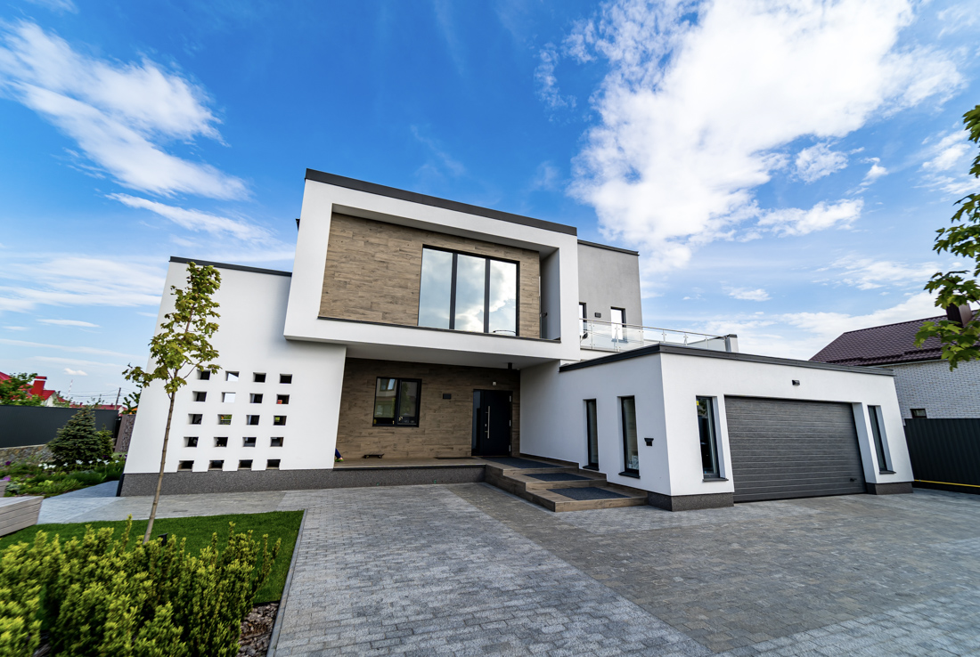 Modern residential garage with two doors